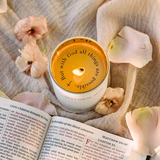 NEW! "But With God All Things are Possible" Matthew 19:26 Revelation Candle - Revelation Candle - christian gift - christian candle - hidden message candle